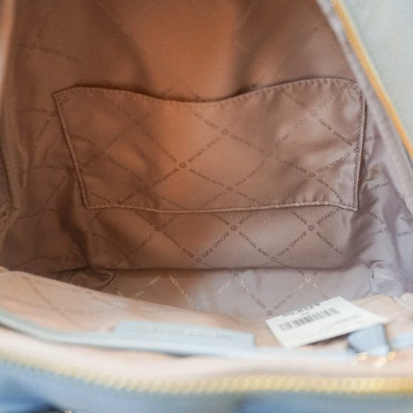 Michael Kors Erin Medium Backpack Pebbled Leather Pale Blue Gold Toned Studded - Picture 9 of 11